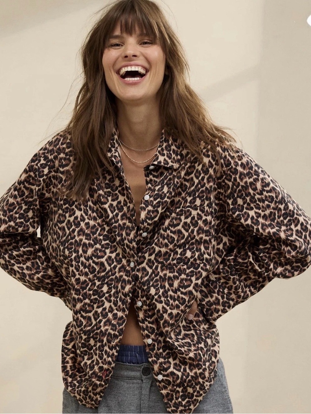 Aerie Off Duty Leopard Print Pajama Shirt XXS Flannel Sleepwear